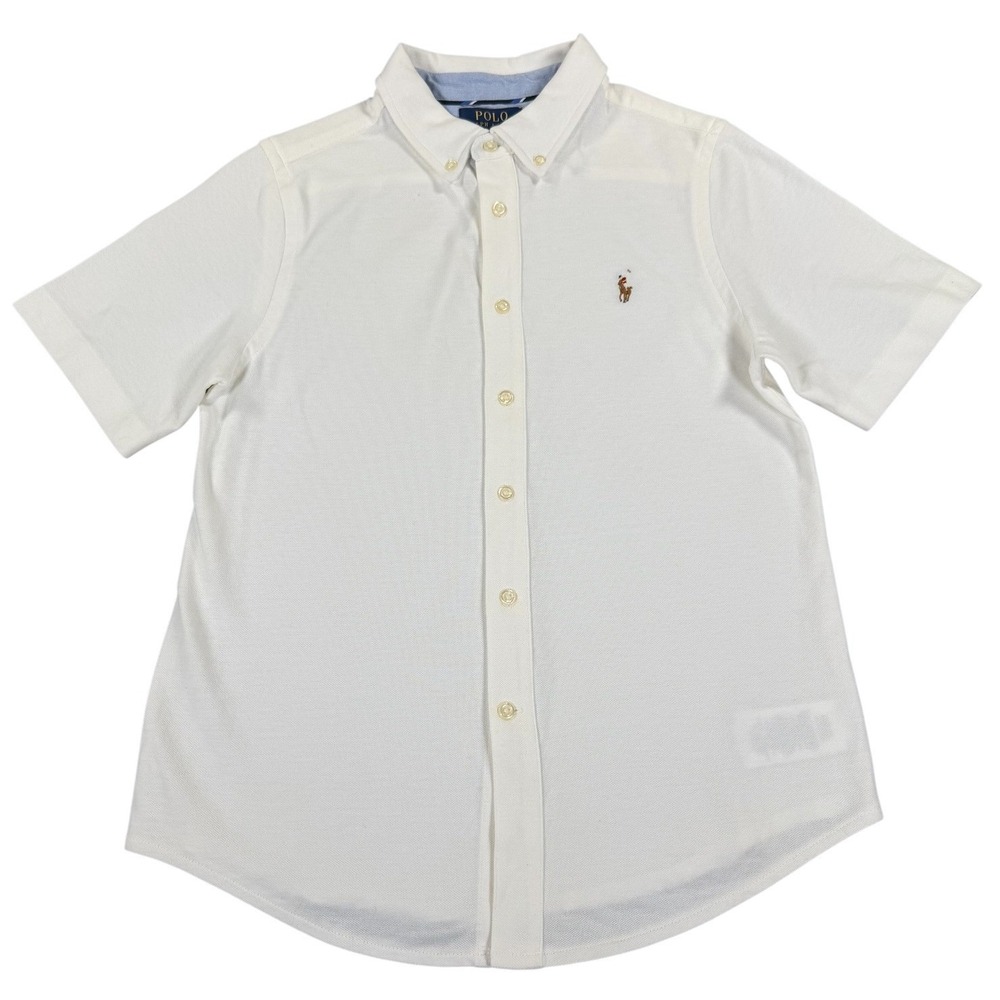 Polo Ralph Lauren Boys L 14-16 White Short Sleeve Button Down Shirt Cotton NWT